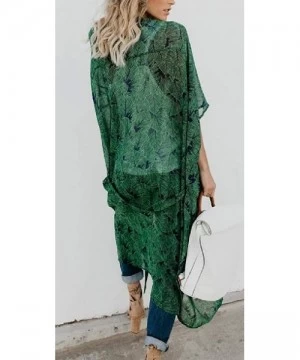 Cover-Ups Chiffon Open Front Printing Kimono Beachwear Swimwear Long Cover Up - 1 - CW199XY5LC8