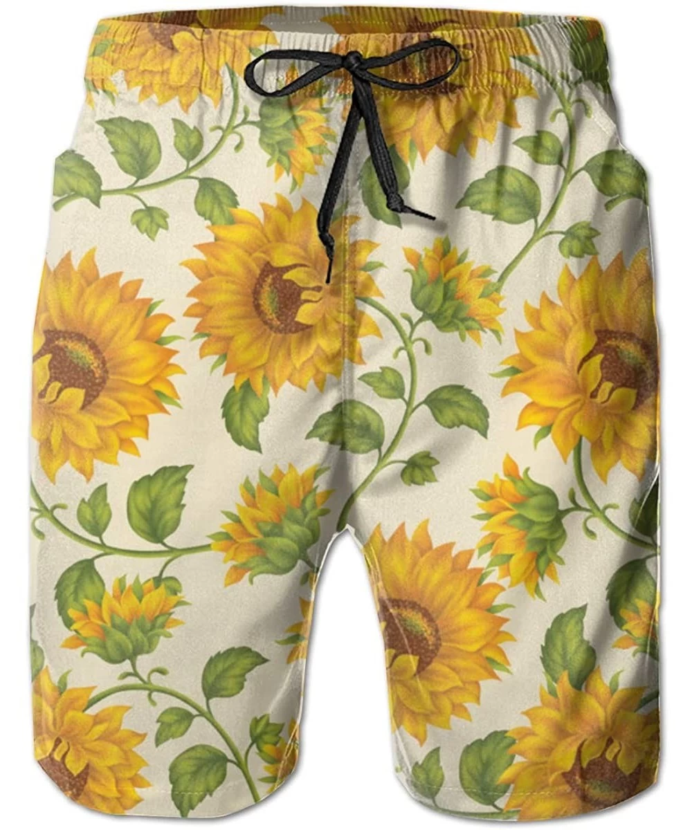 Board Shorts Men's Board Shorts- Quick Dry Swimwear Beach Holiday Party Bathing Suits - Yellow Sunflowers - CX190MR8UKC