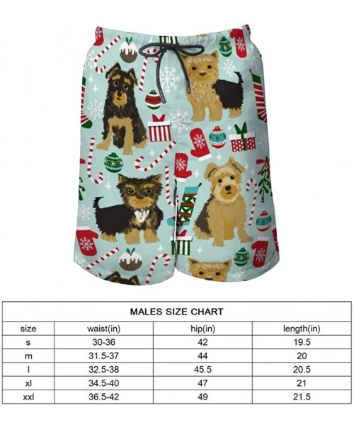 Board Shorts Men Quick Dry Swim Trunks Breathable Beach Board Shorts with Mesh Lining - New Yorkie Christmas Dog - CV1905MIGCW