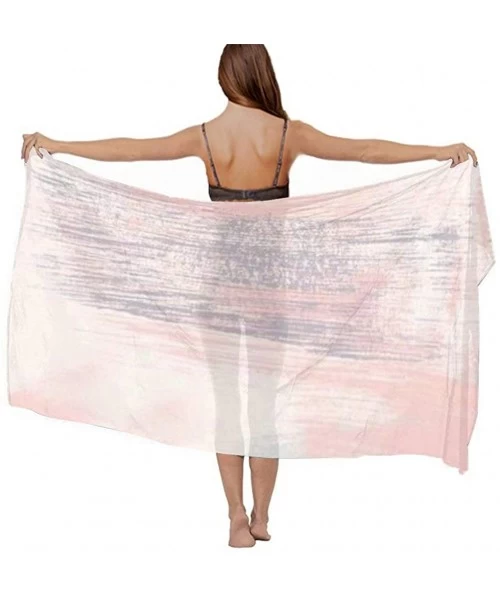 Cover-Ups Women Luxury Chiffon Swimwear Cover Up- Oversize Beach Sarong Shawl Wrap - Pink Gray Painting - C119C4EIOXZ