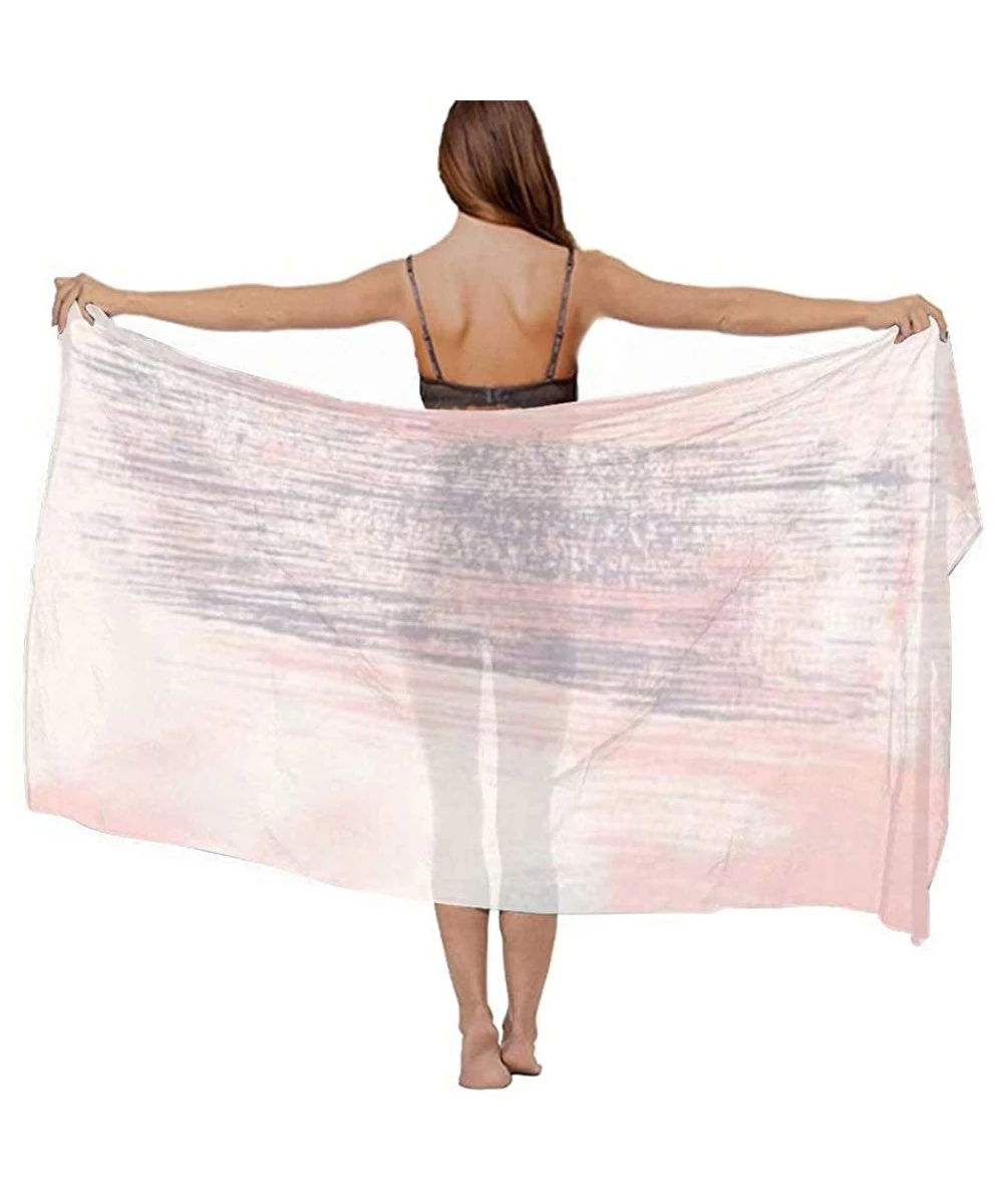 Cover-Ups Women Luxury Chiffon Swimwear Cover Up- Oversize Beach Sarong Shawl Wrap - Pink Gray Painting - C119C4EIOXZ