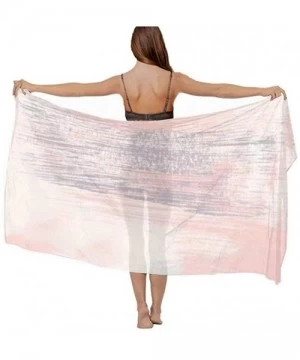 Cover-Ups Women Luxury Chiffon Swimwear Cover Up- Oversize Beach Sarong Shawl Wrap - Pink Gray Painting - C119C4EIOXZ