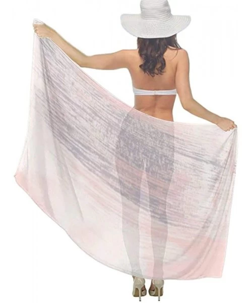 Cover-Ups Women Luxury Chiffon Swimwear Cover Up- Oversize Beach Sarong Shawl Wrap - Pink Gray Painting - C119C4EIOXZ