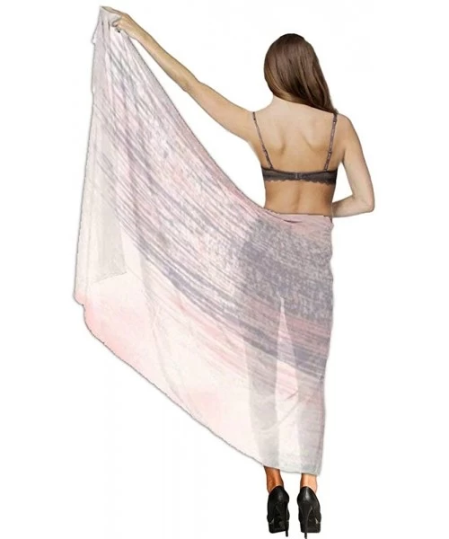 Cover-Ups Women Luxury Chiffon Swimwear Cover Up- Oversize Beach Sarong Shawl Wrap - Pink Gray Painting - C119C4EIOXZ