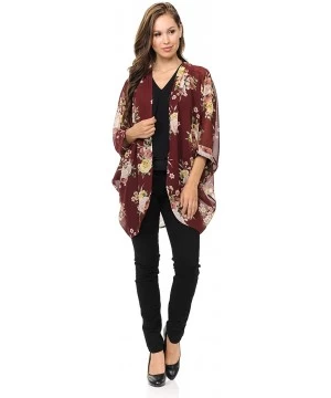 Cover-Ups Womens USA Made Casual Cover Up Cape Gown Robe Cardigan Kimono - Kslfbw1 - English Rose Floral - Burgundy - C718IQG...