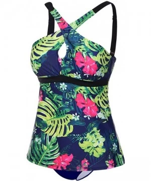 Tankinis Women's Two Pieces Swimsuits Criss Cross Front Padded Tankini Set - Green - CS18DWZQA0N