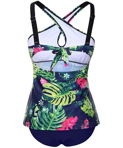 Tankinis Women's Two Pieces Swimsuits Criss Cross Front Padded Tankini Set - Green - CS18DWZQA0N