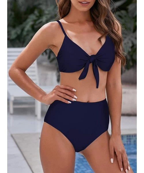 Sets Women's High Waisted Bikini with Push Up Top Tummy Control Two Piece Sexy Swimsuits Bathing Suits - Navy Knot - C41948EG5YU