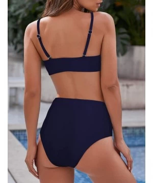 Sets Women's High Waisted Bikini with Push Up Top Tummy Control Two Piece Sexy Swimsuits Bathing Suits - Navy Knot - C41948EG5YU