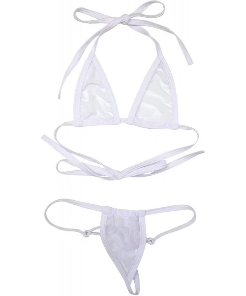 Sets Women's See-Thru Skimpy Micro Bikini Adjustable Bottom - White - CD1295XYN6L