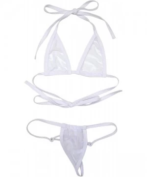 Sets Women's See-Thru Skimpy Micro Bikini Adjustable Bottom - White - CD1295XYN6L