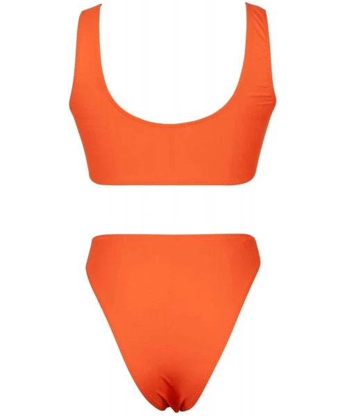 One-Pieces Womens Sexy Low Scoop Neck High Waist Monokini Cutout One Piece Swimsuit - Orange - CK193QU50Y0