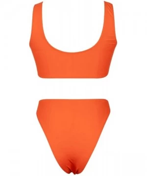 One-Pieces Womens Sexy Low Scoop Neck High Waist Monokini Cutout One Piece Swimsuit - Orange - CK193QU50Y0