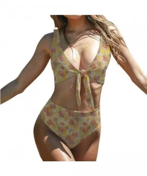 Sets Autumn Fall Women's Printing Bikini Beach Bathing Suit Flowers Hearts and Sun - Multi 10 - CE19CYSNMQ7