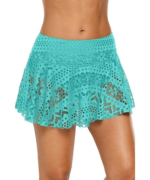 Tankinis Women's Lace Hollow Out Skirted Bikini Bottom Swimsuit Skorts Bikini Skirt - Green - CN18R7L6QMI