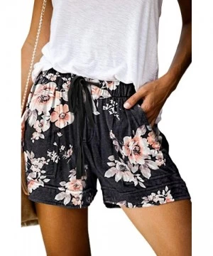 Board Shorts Womens Casual Drawstring Pocketed Shorts Summer Loose Athletic Sports Short Pants - B_black&floral - CJ190832W5R