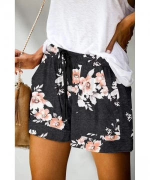 Board Shorts Womens Casual Drawstring Pocketed Shorts Summer Loose Athletic Sports Short Pants - B_black&floral - CJ190832W5R