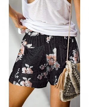 Board Shorts Womens Casual Drawstring Pocketed Shorts Summer Loose Athletic Sports Short Pants - B_black&floral - CJ190832W5R