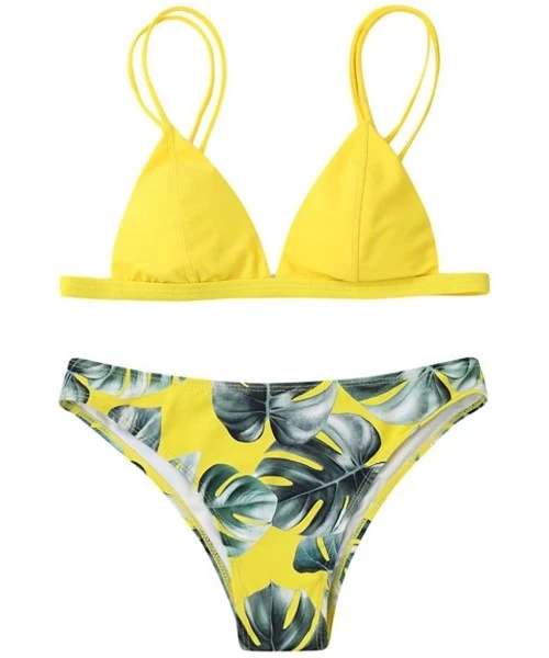 Sets Bikini Set 2018 Hot! Women Sexy Padded Push-up Leaf Print 2pcs Swimsuit Triangle Bathing Suits - Yellow - C418E6UL3SY