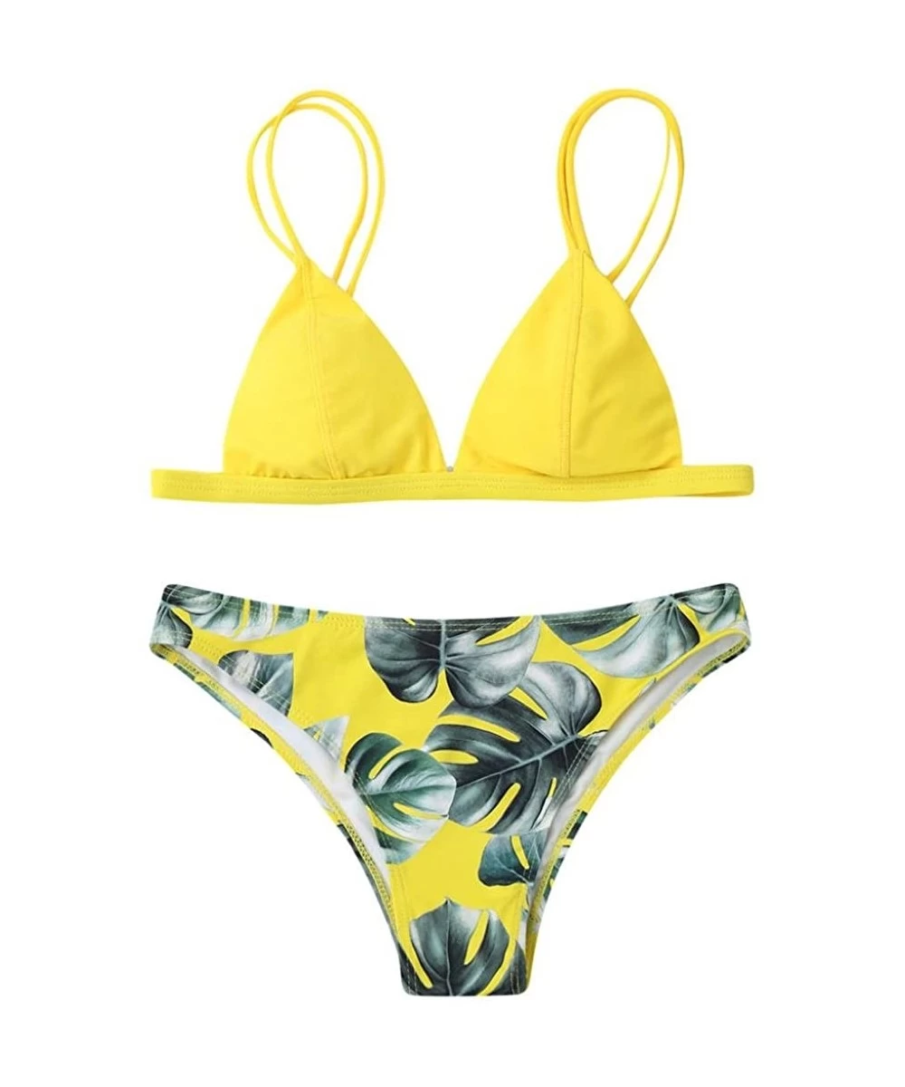 Sets Bikini Set 2018 Hot! Women Sexy Padded Push-up Leaf Print 2pcs Swimsuit Triangle Bathing Suits - Yellow - C418E6UL3SY