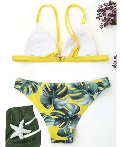 Sets Bikini Set 2018 Hot! Women Sexy Padded Push-up Leaf Print 2pcs Swimsuit Triangle Bathing Suits - Yellow - C418E6UL3SY