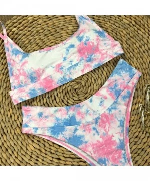 Sets Women's Tie Dye Swimsuit Camisole Triangle Bikini 2 Piece Set Sexy Bathing Suit Swimwear - Rainbow - C919C73ZGG7