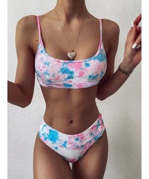 Sets Women's Tie Dye Swimsuit Camisole Triangle Bikini 2 Piece Set Sexy Bathing Suit Swimwear - Rainbow - C919C73ZGG7