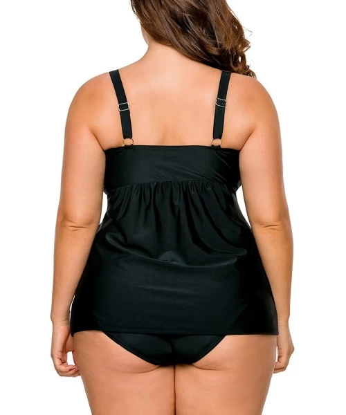 Tankinis Women's Straps Swimdress Plus Size Two Pieces Tankini Bikini Set - Black - C1182LL3QH2