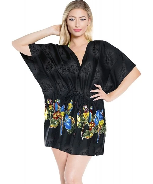 Cover-Ups Rayon Swimwear DEEP V Neck Drawstring Short Beach Cover ups Caftan - Halloween Black_n781 - CB12L5VDHT5