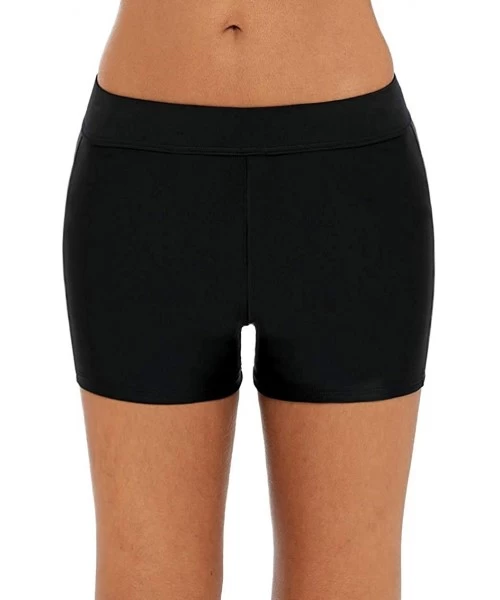 Bottoms Women's Stretch Swim Bottom Sport Board Shorts Solid Tankini Shorts - Black - CU18KI3659L