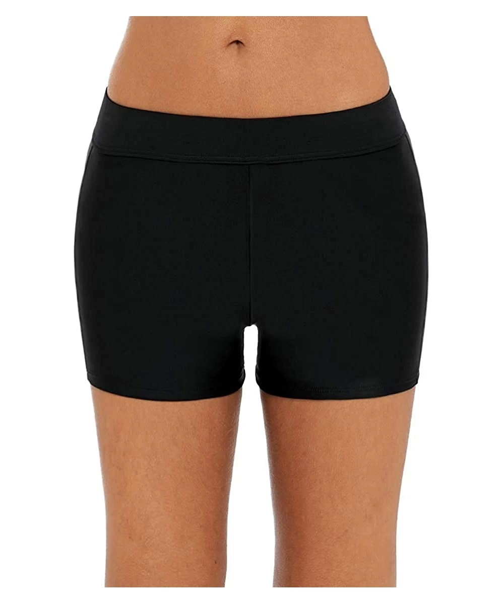 Bottoms Women's Stretch Swim Bottom Sport Board Shorts Solid Tankini Shorts - Black - CU18KI3659L