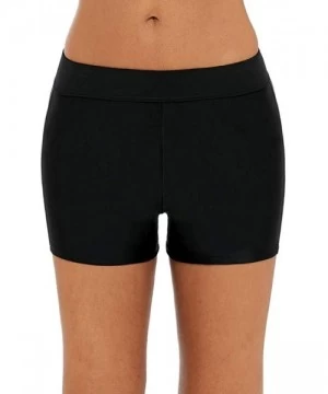 Bottoms Women's Stretch Swim Bottom Sport Board Shorts Solid Tankini Shorts - Black - CU18KI3659L