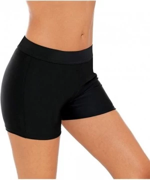 Bottoms Women's Stretch Swim Bottom Sport Board Shorts Solid Tankini Shorts - Black - CU18KI3659L