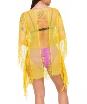 Cover-Ups Women Swimsuit Bikini Coverup Beach Dress Chiffon Swimwear Cover Up - Mesh Yellow - CD18XUCTKM3