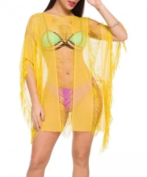 Cover-Ups Women Swimsuit Bikini Coverup Beach Dress Chiffon Swimwear Cover Up - Mesh Yellow - CD18XUCTKM3