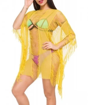 Cover-Ups Women Swimsuit Bikini Coverup Beach Dress Chiffon Swimwear Cover Up - Mesh Yellow - CD18XUCTKM3