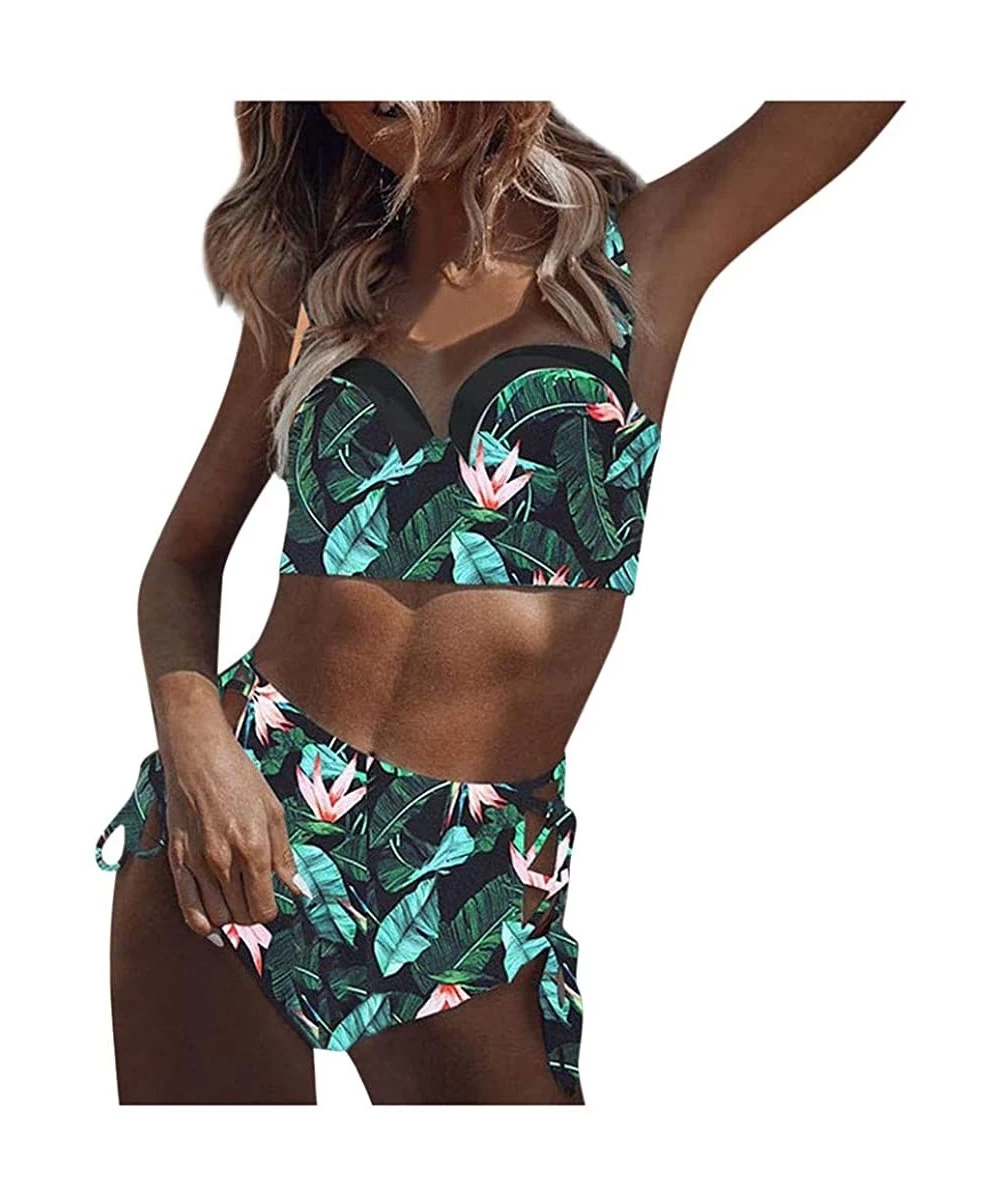 Sets Swimsuits for Women Sexy Leaf Print Push Up Thong Bikin Bottom Triangle Two Piece Bikini Set Bathing Suits Swimwear - 6-...