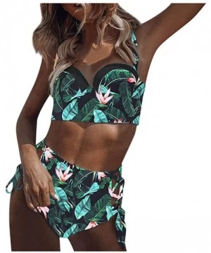 Sets Swimsuits for Women Sexy Leaf Print Push Up Thong Bikin Bottom Triangle Two Piece Bikini Set Bathing Suits Swimwear - 6-...