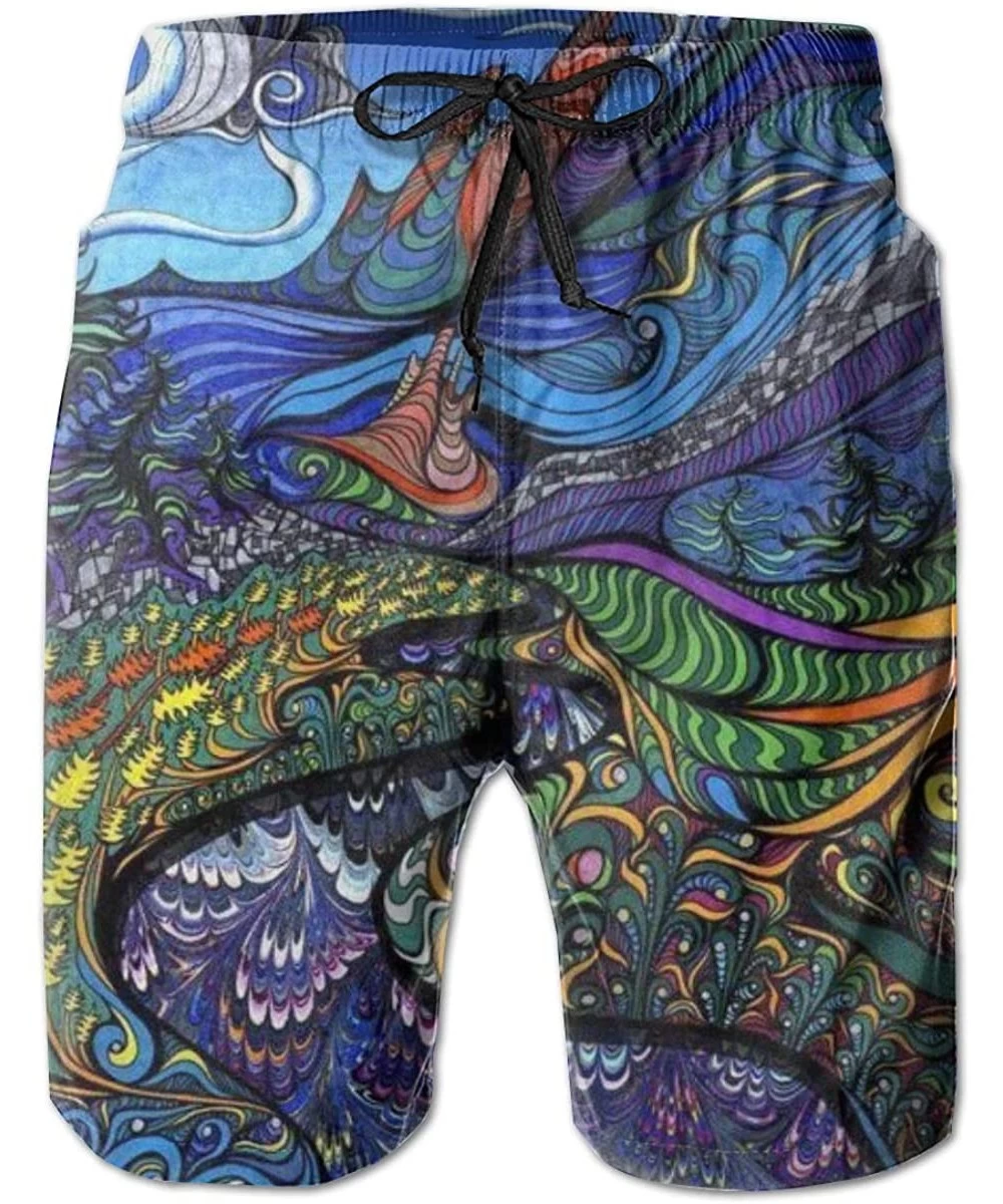 Board Shorts Men Boys Beach Board Shorts Adjustable Drawstring Quick Dry Bathing Suit - Psychedelic Trippy - CL199E877MT