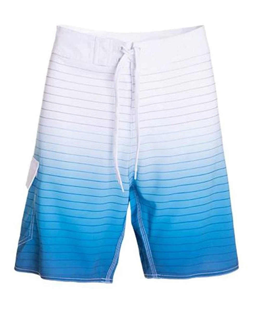 Board Shorts Men's Casual Summer Swim Printed Board Shorts with Drawstring Velcro Closure Pockets - Turquoise White - C718R4Z...