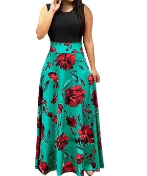 Cover-Ups Dress for Women Casual- Womens Sleeveless Strappy Sundress Floral Printed Dress Beach Long Maxi Dresses - Green - C...