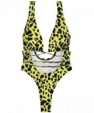 One-Pieces Women's Sexy One Piece Swimsuit Thong Bikini Bathing Suit - Yellow Leopard Print - CW18T03D89U