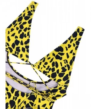 One-Pieces Women's Sexy One Piece Swimsuit Thong Bikini Bathing Suit - Yellow Leopard Print - CW18T03D89U