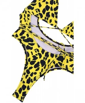 One-Pieces Women's Sexy One Piece Swimsuit Thong Bikini Bathing Suit - Yellow Leopard Print - CW18T03D89U