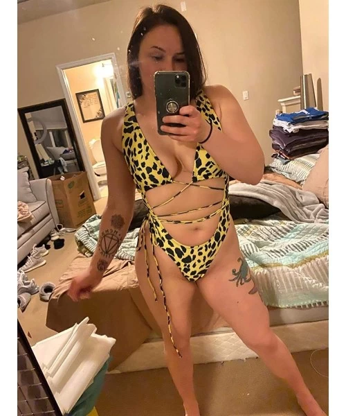 One-Pieces Women's Sexy One Piece Swimsuit Thong Bikini Bathing Suit - Yellow Leopard Print - CW18T03D89U