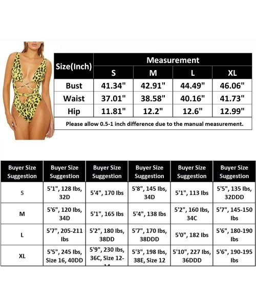 One-Pieces Women's Sexy One Piece Swimsuit Thong Bikini Bathing Suit - Yellow Leopard Print - CW18T03D89U