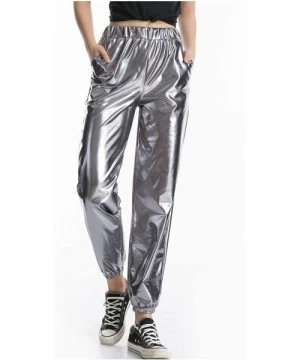 Sets Women's Metallic Shiny Jogger Pants Holographic Hip Hop Sweatpant Tap. - Grey - C718Z3NW87N