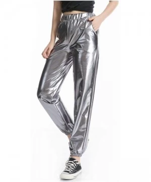 Sets Women's Metallic Shiny Jogger Pants Holographic Hip Hop Sweatpant Tap. - Grey - C718Z3NW87N