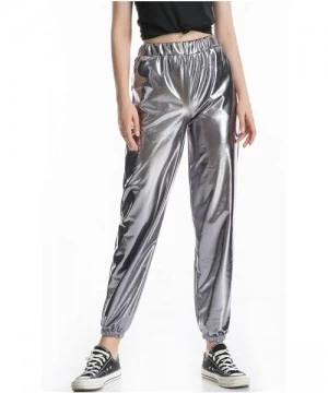 Sets Women's Metallic Shiny Jogger Pants Holographic Hip Hop Sweatpant Tap. - Grey - C718Z3NW87N