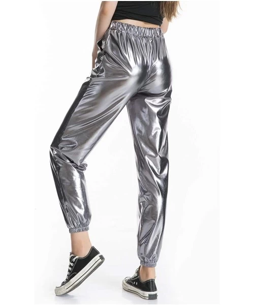 Sets Women's Metallic Shiny Jogger Pants Holographic Hip Hop Sweatpant Tap. - Grey - C718Z3NW87N